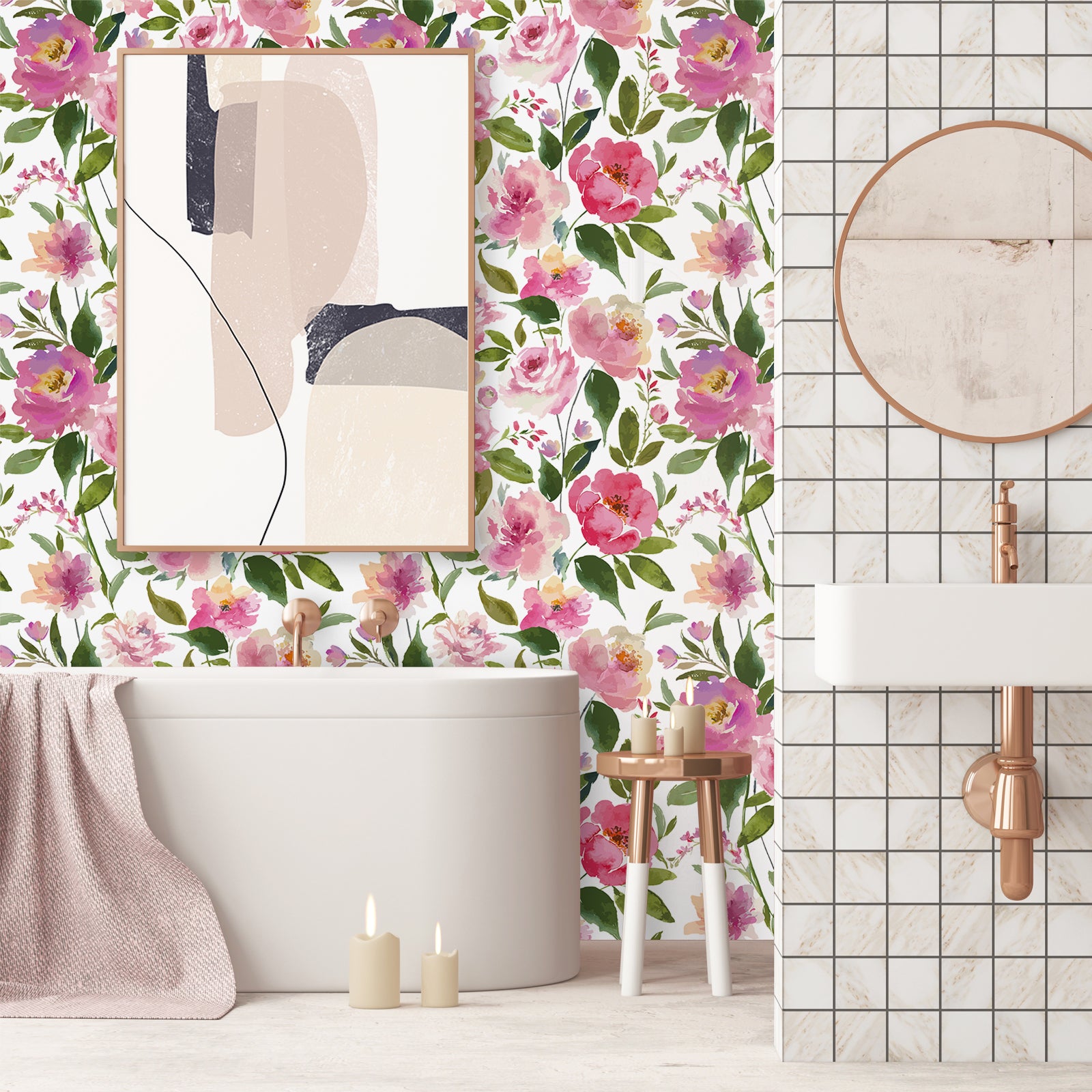 Veelike Watercolor Pink Peonies Floral Wallpaper Veelike