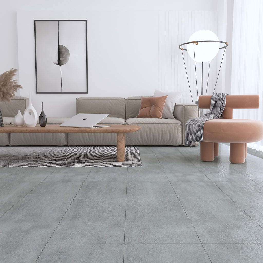 VEELIKE Peel and Stick Floor Tile Gray Faux Concrete Flooring 24