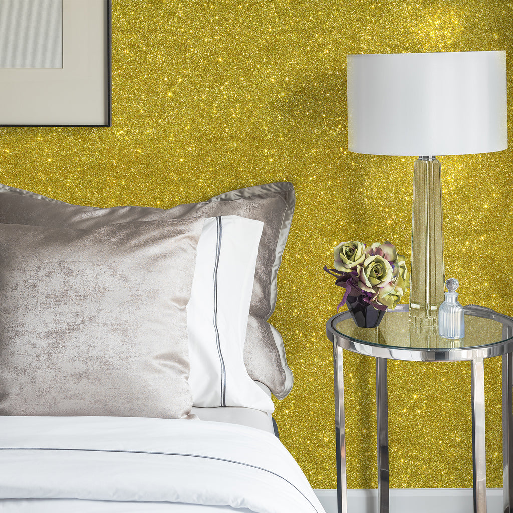 VEELIKE Gold Glitter Vinyl Self Adhesive Contact Paper Sparkly Wallpaper Stick and Peel Glittery Golden Wall Paper Cover Decorative for Bedroom