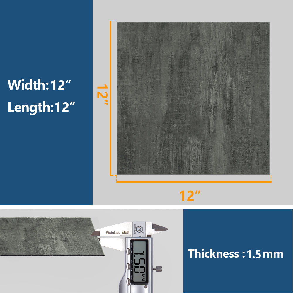 VEELIKE Peel and Stick Floor Tile 12''x12'' 1.5mm Thicken Dark Grey Marble  Vinyl Tiles Self Adhesive Waterproof Flooring Tiles Removable Bathroom