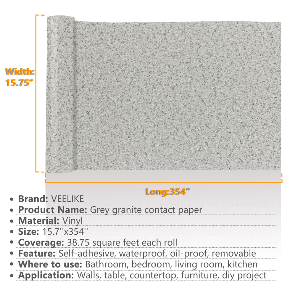 VEELIKE 15.7''x354'' Granite Countertop Contact Paper Removable