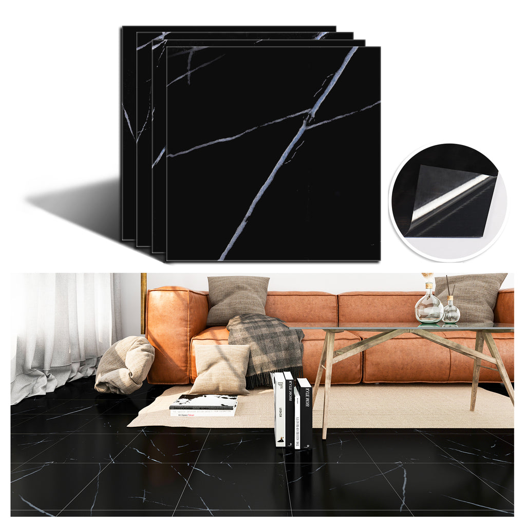 Black Marble Floor Tile Stickers 12"*12" 4 PCS