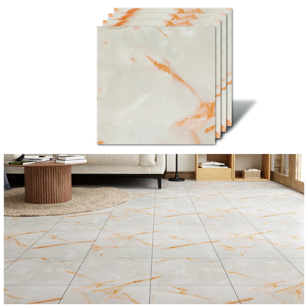 VEELIKE Cracked Yellow Marble Vinyl Floor Tiles 12''×12''