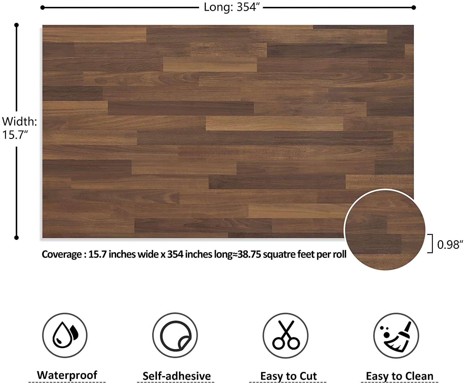 VEELIKE Butcher Block Brown Wood Grain Contact Paper Veelike