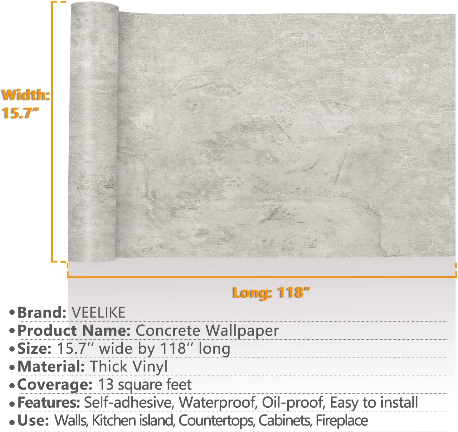 VEELIKE Light Grey Concrete Wallpaper Veelike