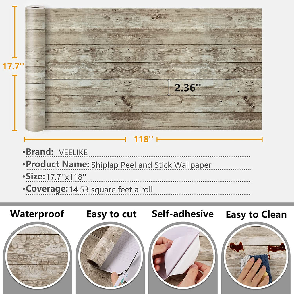 VEELIKE 15.7''x118'' Concrete Wallpaper Peel and Stick Distressed