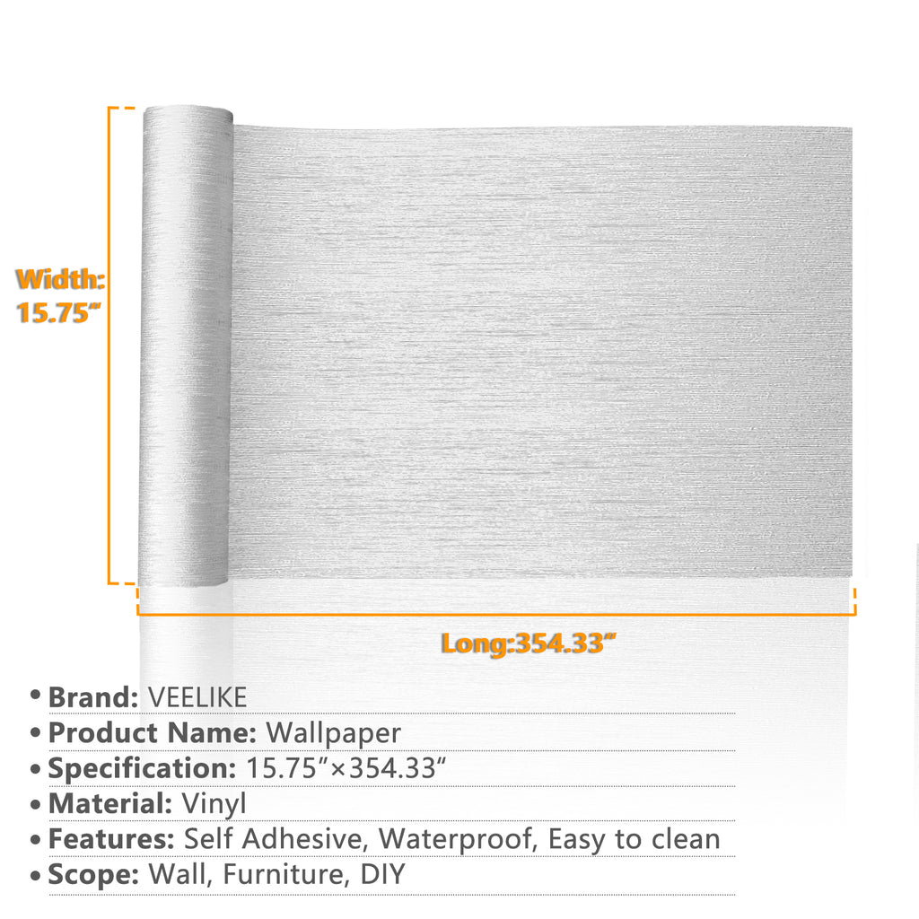 VEELIKE Silver Stainless Steel Contact Paper 15.74x354.33 Peel