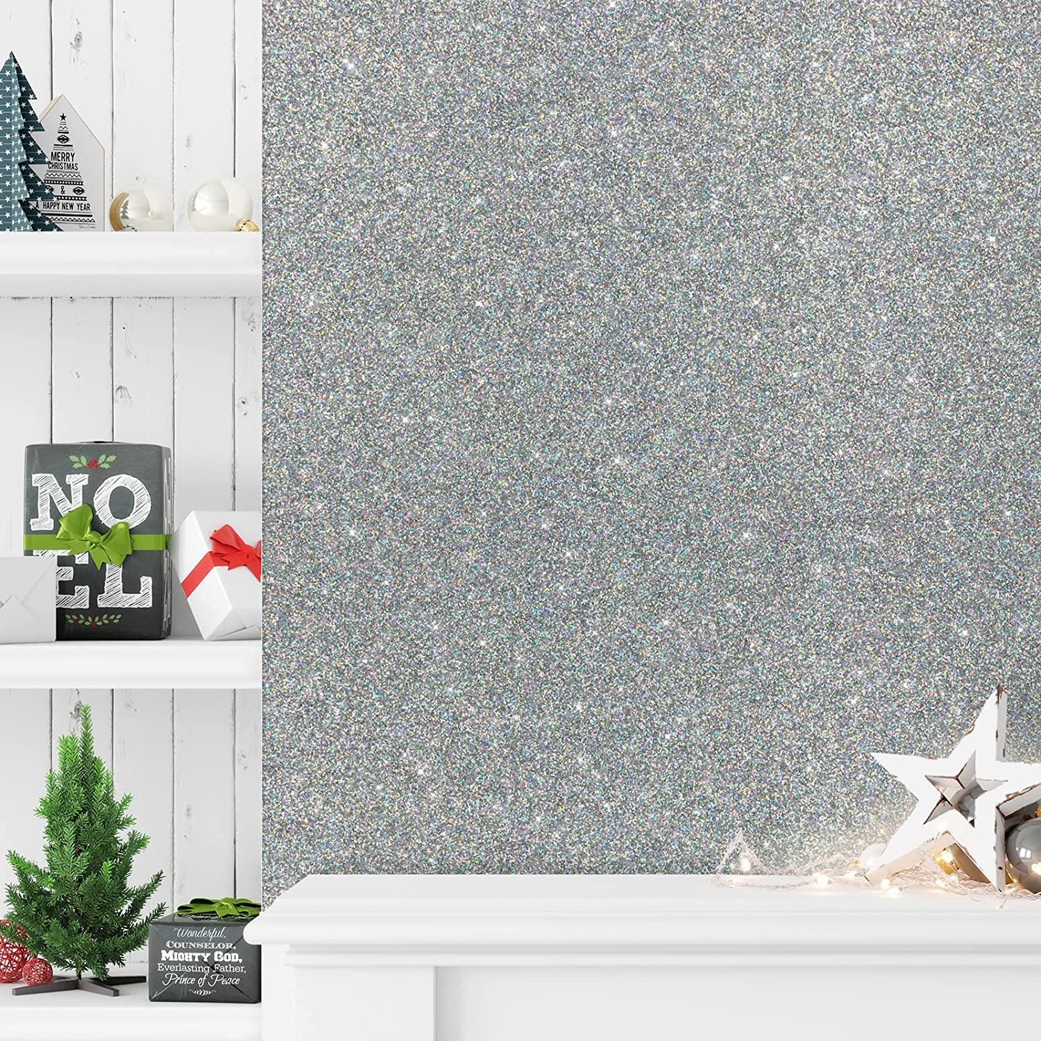 VEELIKE Silver Holographic Glitter Contact Paper Veelike