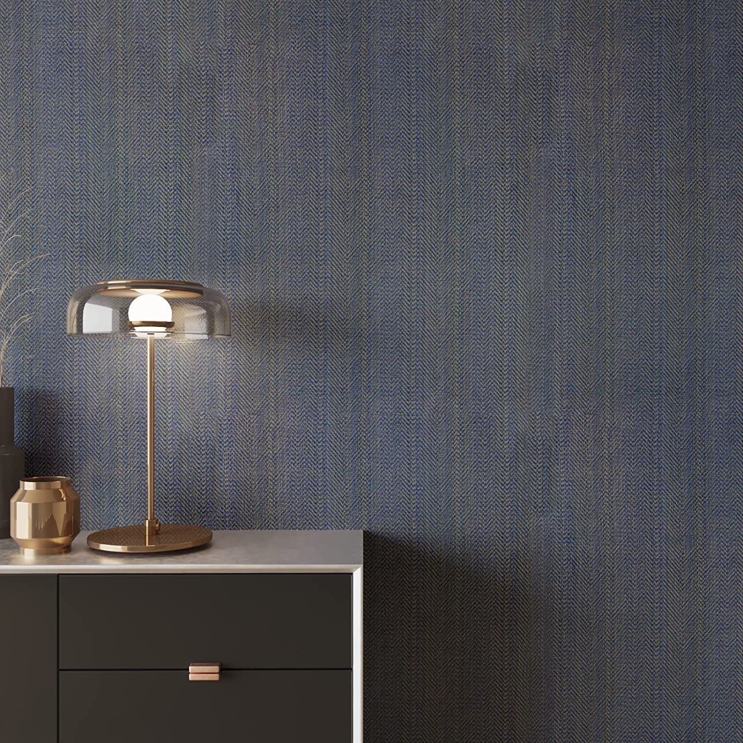 VEELIKE Metallic Navy Gold Grasscloth Wallpaper Veelike