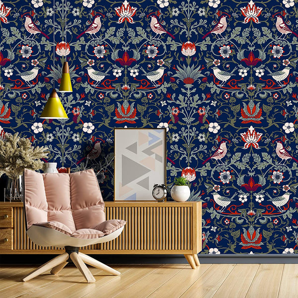 VEELIKE Vintage Birds Berries Floral Wallpaper