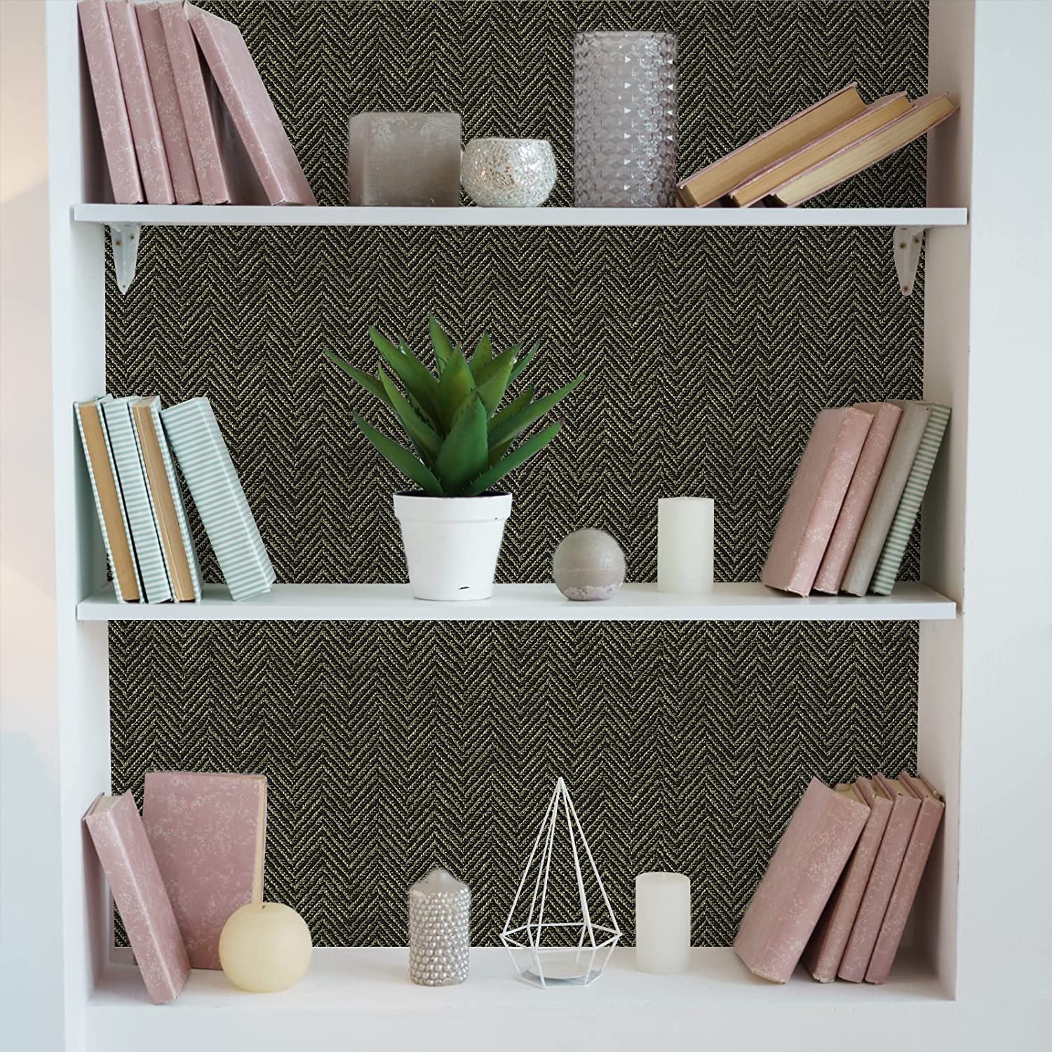 VEELIKE Black Gold Grasscloth Wallpaper Veelike