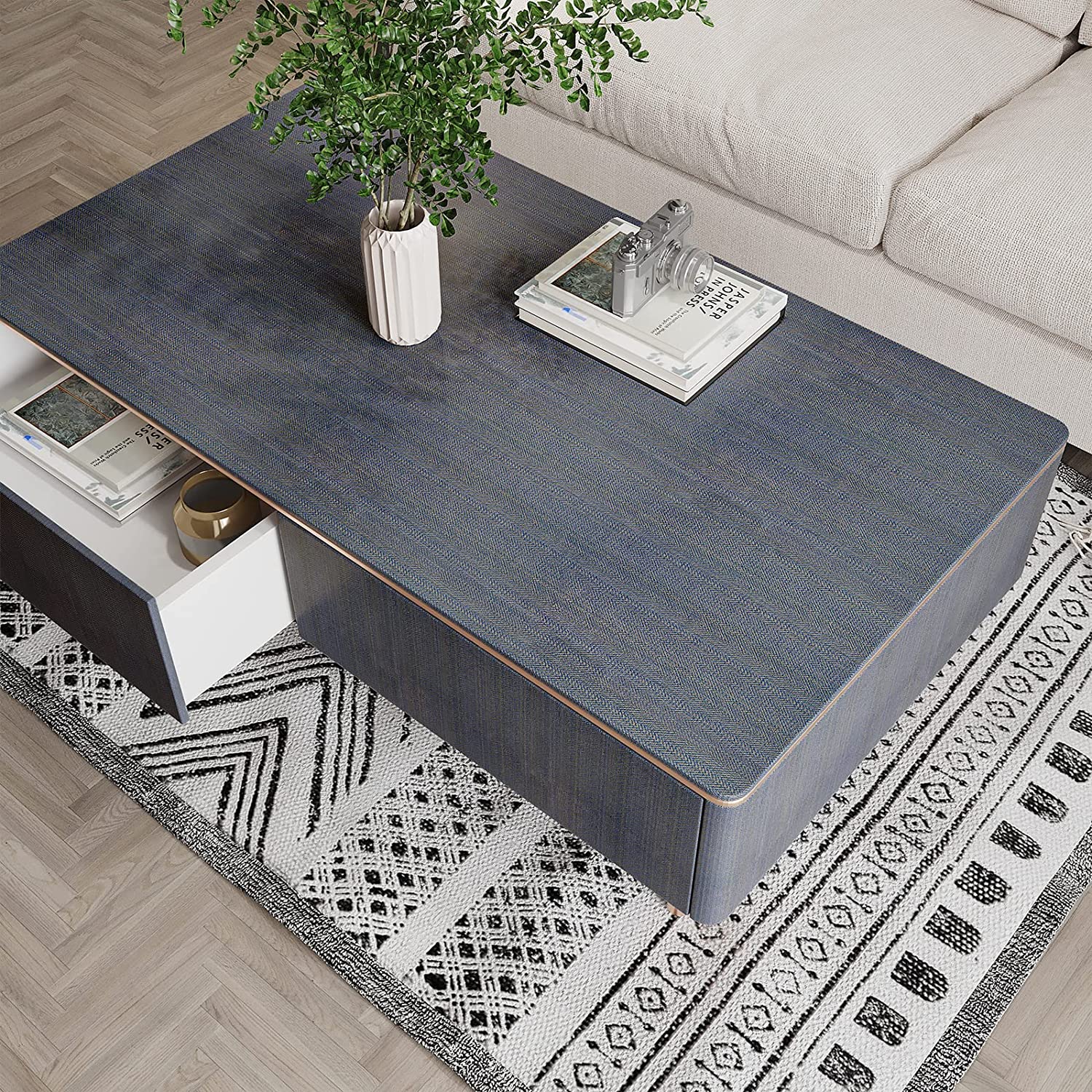 VEELIKE Metallic Navy Gold Grasscloth Wallpaper Veelike