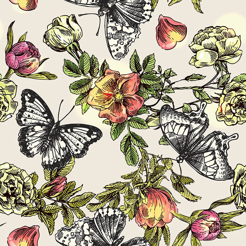 VEELIKE Butterflies Floral Wallpaper