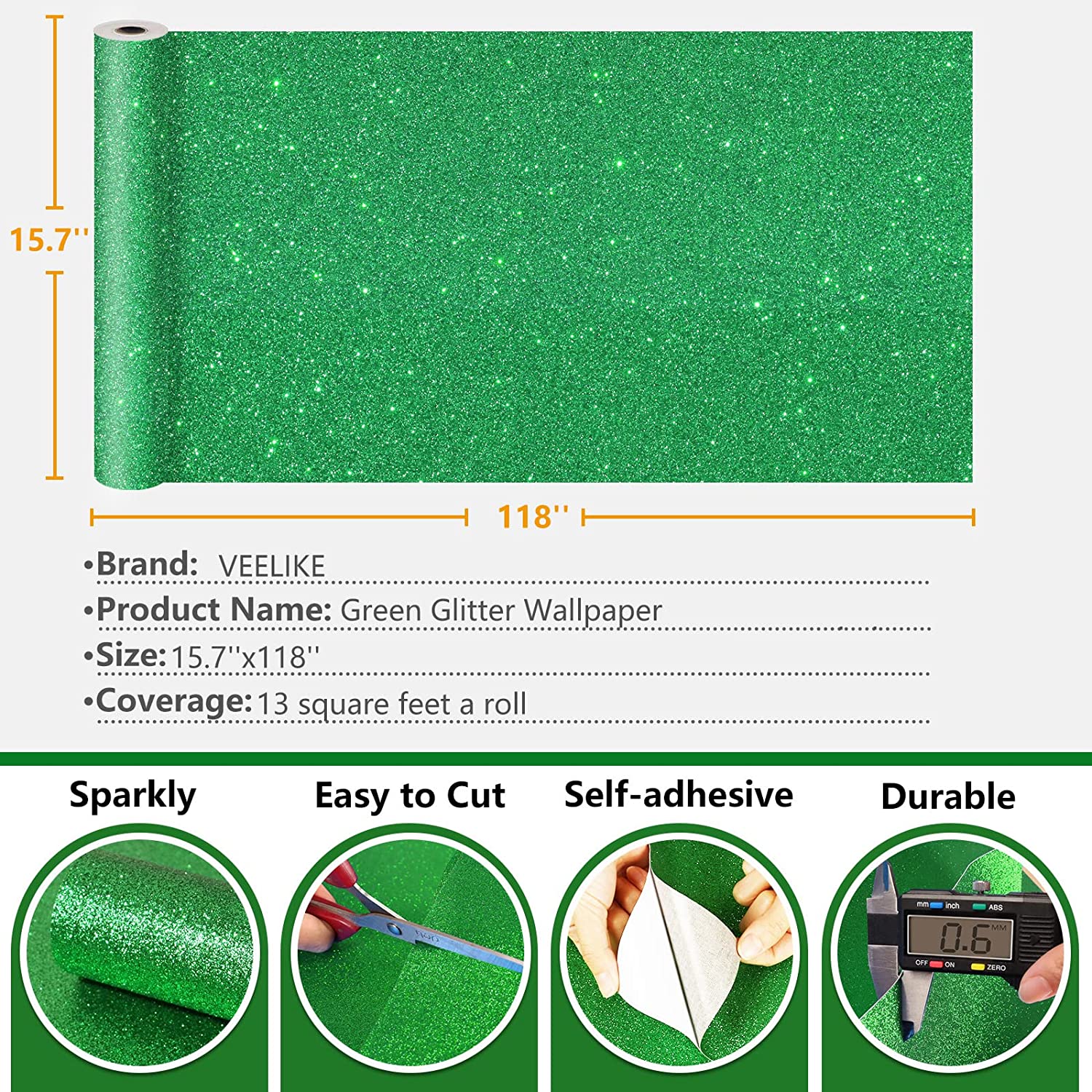 VEELIKE Green Glitter Contact Paper Veelike