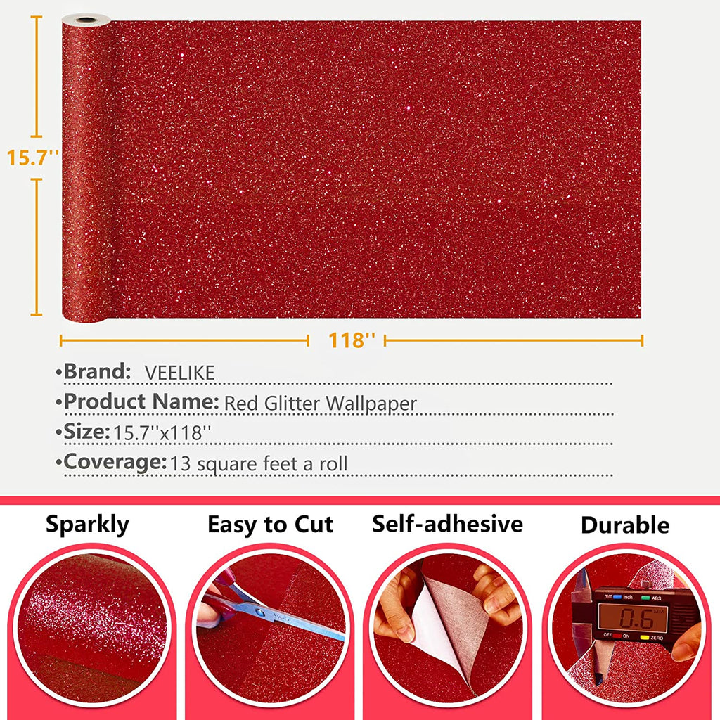 FunStick Ruby Red Glitter Wallpaper Sparkle Glitter Peel and Stick  Wallpaper Glitter Contact Paper Self Adhesive Removable for Gift Birthday  Party