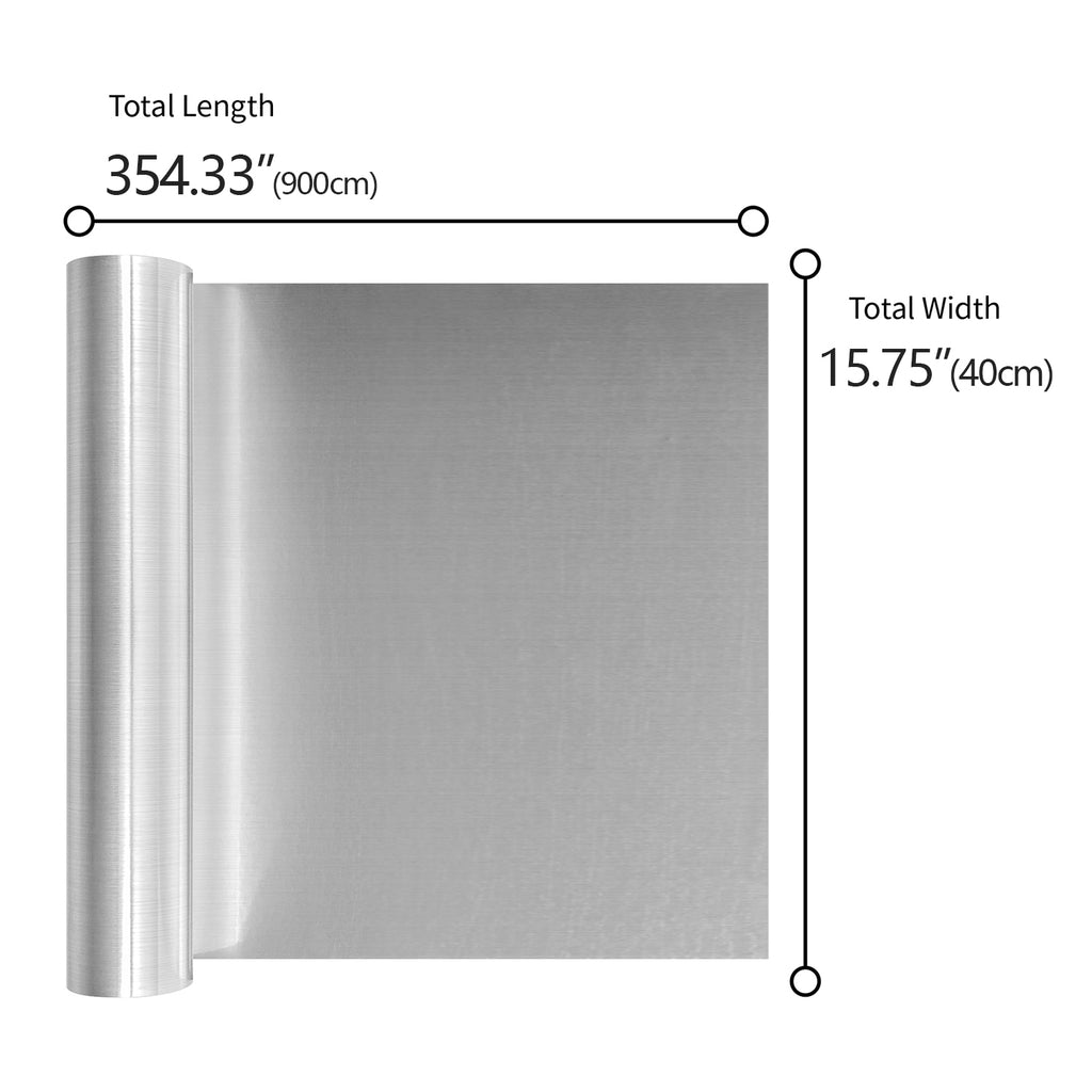 VEELIKE Silver Stainless Steel Contact Paper 15.74x354.33 Peel