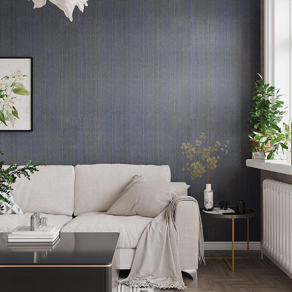My Wind Navy Blue With Gold Home Sisal Grass Cloth Wallpaper Art   Wallpapers  AliExpress