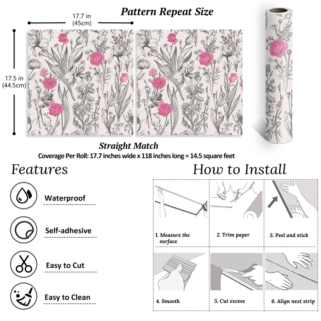 VEELIKE Grey Sketch Floral Peel and Stick Wallpaper – Veelike