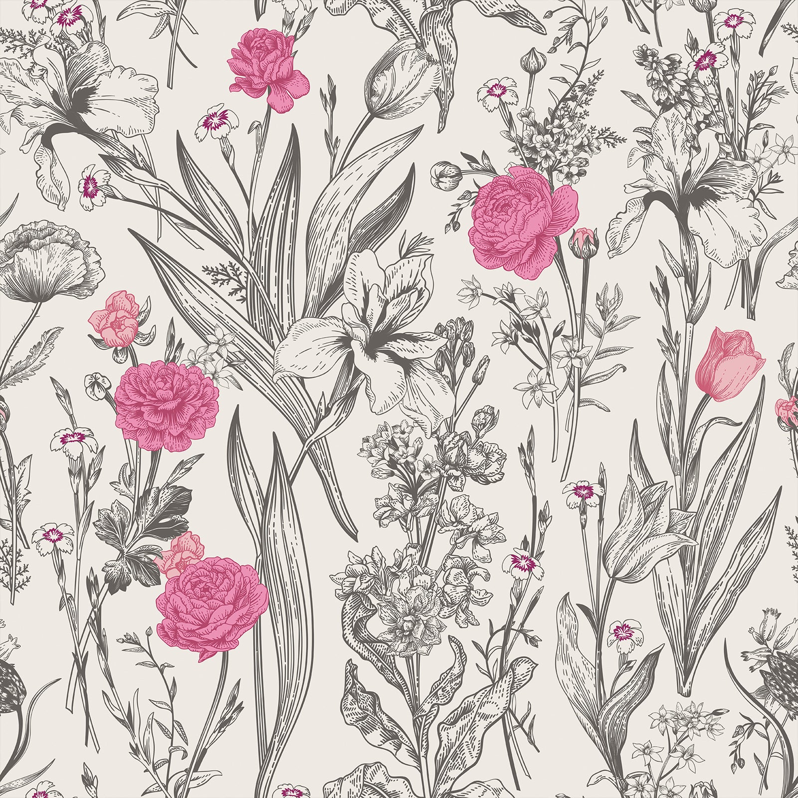 VEELIKE Grey Sketch Floral Peel and Stick Wallpaper – Veelike