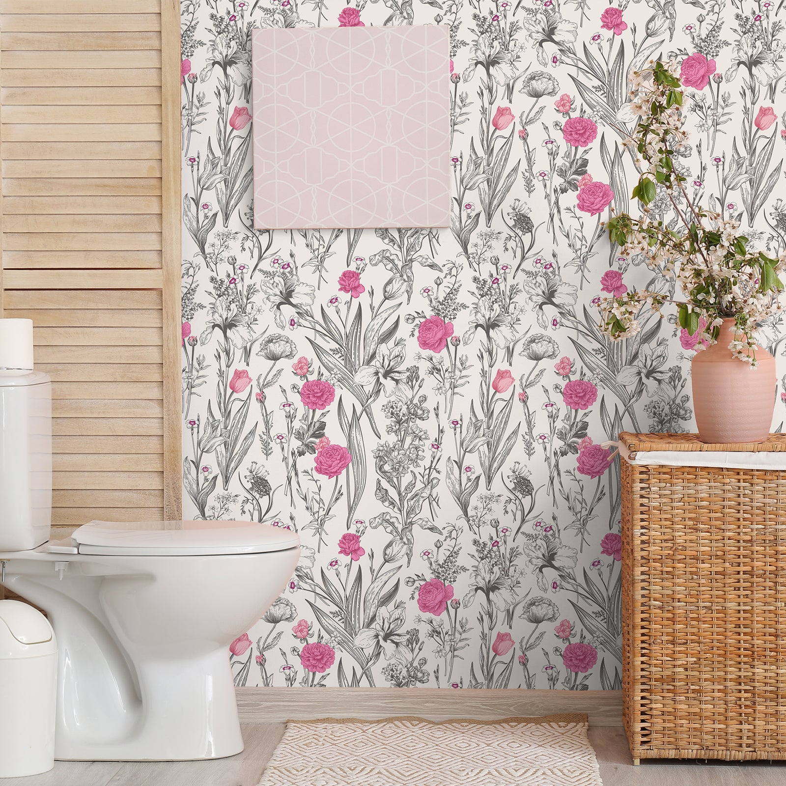 VEELIKE Grey Sketch Floral Peel And Stick Wallpaper – Veelike