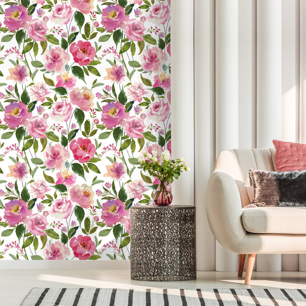 VEELIKE Watercolor Pink Peonies Floral Wallpaper