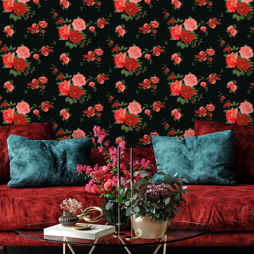 VEELIKE Dark Pink Red Floral Peel and Stick Wallpaper – Veelike