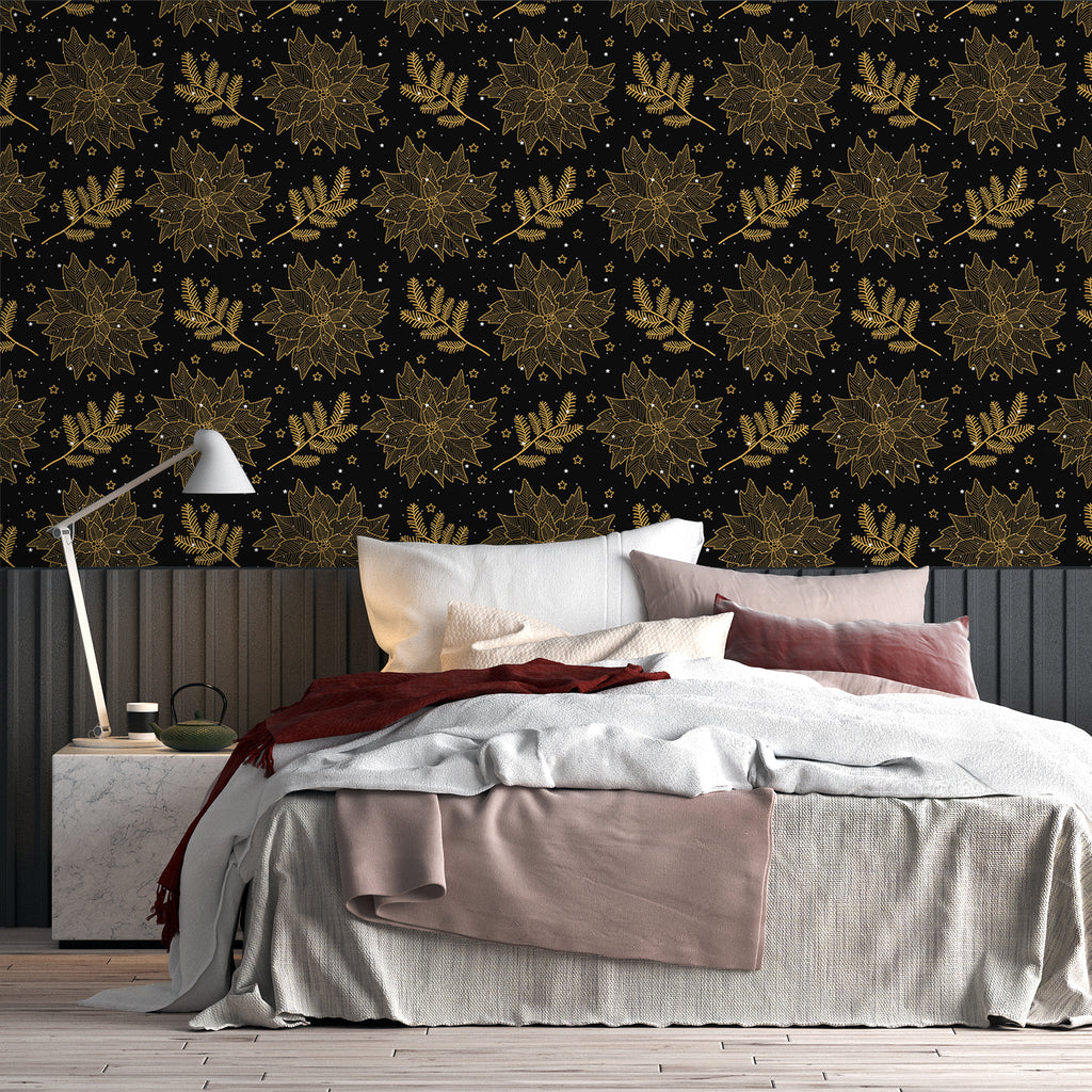 VEELIKE Black Gold Poinsettia Floral Peel And Stick Wallpaper – Veelike