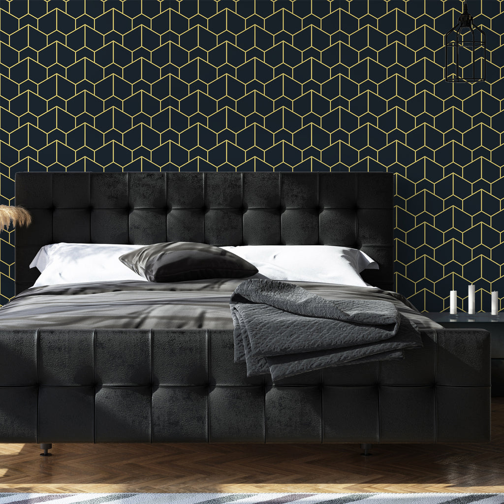 VEELIKE Oxford Blue Gold Geometric Peel and Stick Wallpaper – Veelike