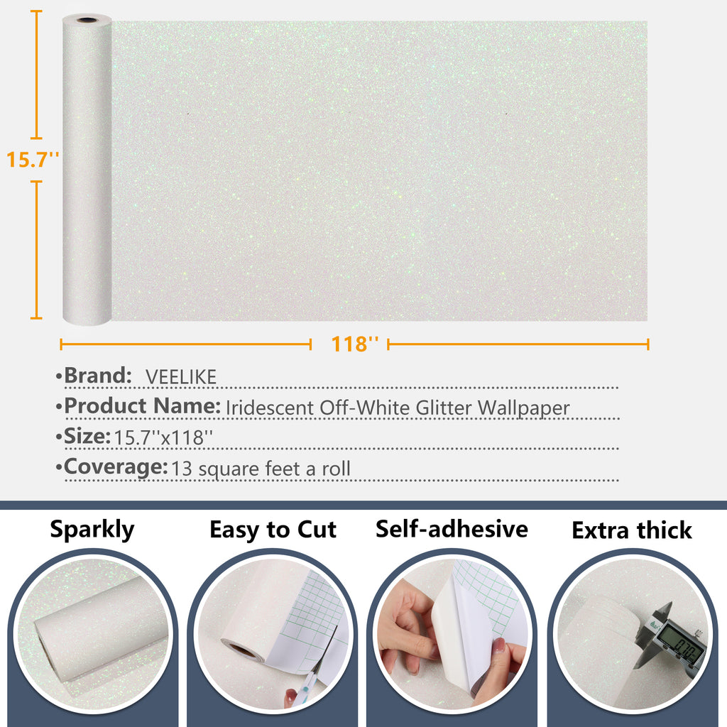 VEELIKE Iridescent Off-White Glitter Wallpaper – Veelike