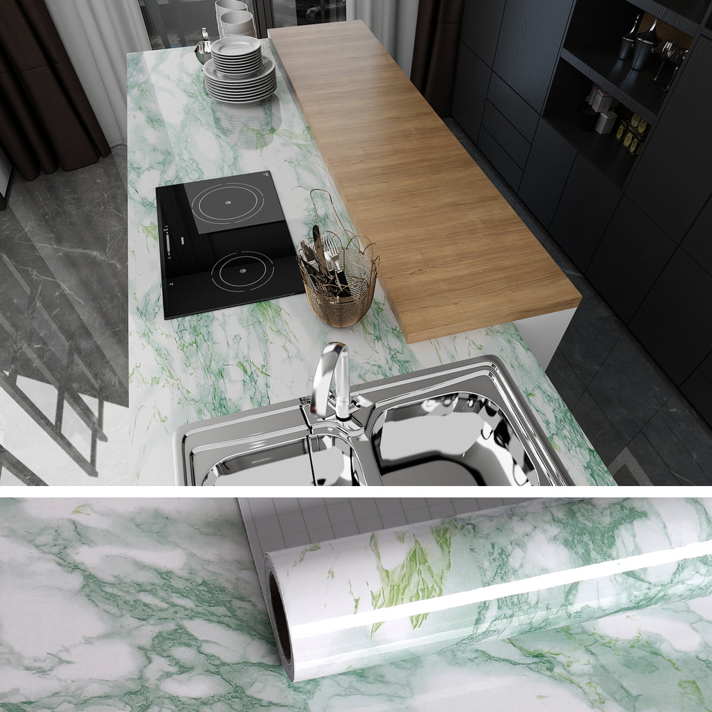 VEELIKE Green Marble Contact Paper